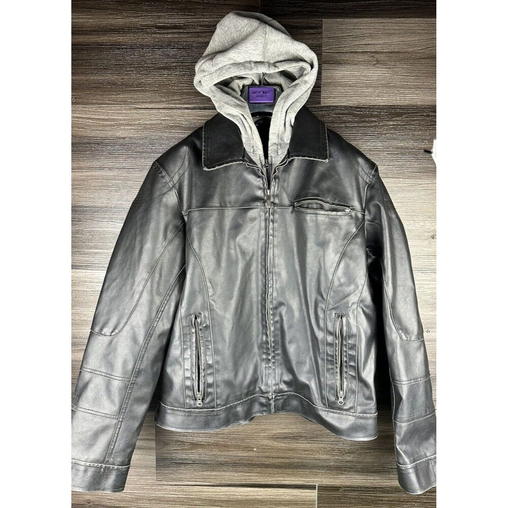 Kenneth Cole Reaction Mens Aviator Jacket Black Fleece Hood‎ Collar Zipper Large